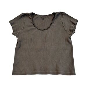 Brandy Melville Charcoal Grey Ribbed Lace Trim Scoop Neck Short Sleeve Baby Tee